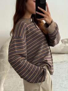 Women Cable Knit Sweater Loose Solid Color Crew Neck Long Sleeve Pullover Tops Casual Winter Fall Clothes - 卡其色 - 查看 3
