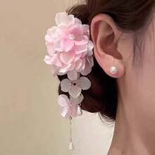 Grampo de cabelo feminino com temperamento fresco, elegante e simples, de hortênsia rosa, com pérolas artificiais, adequado para uso diário, escola em casa, férias à beira-mar, presilhas, garras de cabelo, presilhas de cabelo, presilhas de cabelo