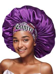 1 pieza Gorro de dormir de satén básico, 12 patrones de zodíaco, impresión personalizada, gorro de dormir con elástico ancho, esencial para volver a la escuela, viajes y vacaciones, accesorio para el cabello de mujer (impresión aleatoria) - Púrpura-SM15-Constelación-1 pieza - Ver 28