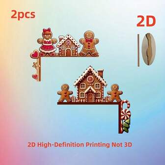 2D-bild, 1 och 2 delar pepparkaksgubbe och hörnskylt - Julhänge med godisdekoration, konstgjord trädekoration inomhus/utomhus, lämplig för hem, kontor, fest, lätt att hänga (bild på hus och pepparkaksgubbe) - Perfekt juldekoration, pepparkaksjuldekoration, semesterhemdekoration, bohemisk stil, lätt dekoration, hemdekoration, 2D-bild