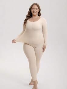 2 Sets, Women's Solid Color Thermal Underwear Plus Plus Plus Fat Thin Autumn Clothes And Autumn Pants Set, Warm And Close Fitting Underwear Plus Plus High Elasticity German Velvet Fat Warm Sleepwear Set