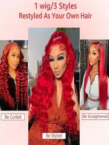Gorgeous Red 180 Density Body Wave Lace Front Wigs Human Hair Pre Plucked With Baby Hair 13x4 HD Transparent Lace Front Human Hair Wigs For Women Brazilian Virgin Red Colored Water Wave Glueless Wigs Human Hair - 紅色 - 查看 9