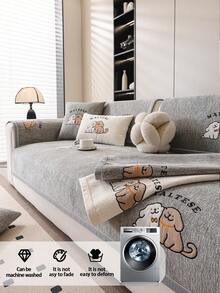 1 pieza Cojín de sofá de chenilla con estampado de dibujos animados, funda de sofá minimalista y moderna, resistente a la suciedad y antideslizante, protector de sofá resistente a los arañazos adecuado para sofás en forma de L y de 1/2/3/4 plazas (se vende individualmente)