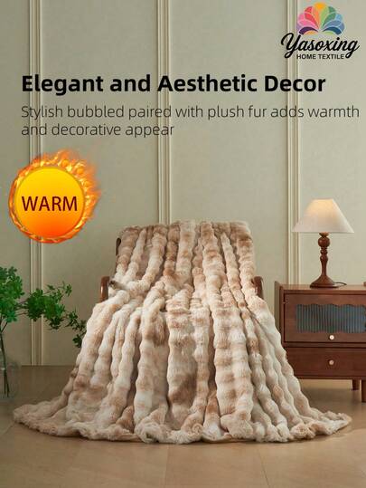 1pc Camel Tie-Dye Plush Blanket, Soft Warm Faux Rabbit Fur Luxury Style Throw For Multi-Purpose Use In Living Room, Bedroom And Sofa Queen Twin King Size Luxury Fluffy Long Plush Blanket Bedding Throw Soft And Comfortable Couches Blankets For Home,Domitory Bedding Back School Bedding