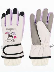 Sanrio زوج من القفازات الحرارية المبطنة المقاومة للماء والمناسبة للدراجات والتزلج والأنشطة الخارجية ذات نمط سانريو، مناسبة للخريف والشتاء