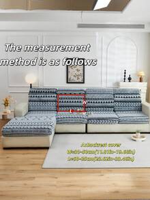 1pc Soft Plush Fabric Pet Proof Sofa Seat Cover, Bohemian Style, Multi-Shape, Multi-Color, Jacquard Plush Upholstery, Colorful Blue & Black, Thick Jacquard Plush Sofa Cushion Cover Suitable For Backrest/1/2/3/4/Chaise Lounge Sofa In Autumn/Winter