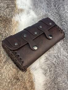 2pcs/Set Vintage Street Style Viking Belt, Faux Leather Accessories Viking Costume Leather Double Buckle Belt Waist Bag, Suitable For Men Party Halloween Wear