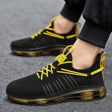 Men's Lightweight Running Shoes, Plain Color Lace Up, Breathable Mesh&Soft PVC Sole, Outdoor Durable Non-Slip Low-Cut Casual Sneakers - màu đen - Xem 6