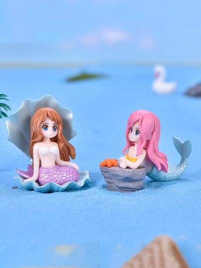 1 قطعة من تماثيل الأميرة البحرية الجميلة للأحواض المائية، زخارف أميرة البحر الاصطناعية الكاواييه، حرف يدوية لديكور المكتب وحوض السمك