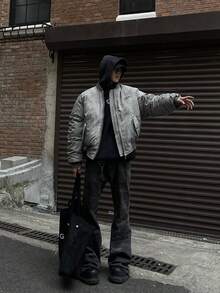 Winter Retro Wasteland Style Pleated Design Flight Suit Baseball Jacket Cotton Jacket American Hip-Hop Jacket Warm Cotton Jacket - 灰色 - 查看 3