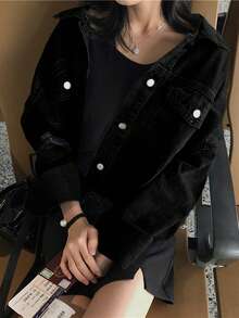 女式宽松磨边牛仔夹克 - 黑色 - 查看 3