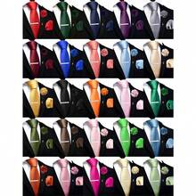 Solid Formal Tie And Pocket Square Plain Necktie Lapel Pin And Set For Men - A-Phấn má hồng - Xem 5
