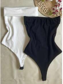 Kit Two (2) Women's Strapless Bodysuits Versatile Elegant Comfortable Spring Summer - Black and White - View 4