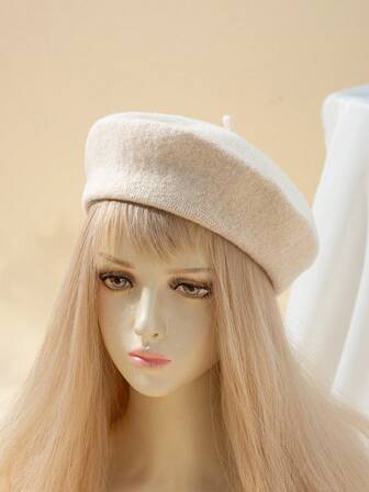 1 pezzo Basco da donna in feltro di lana tinta unita, stile elegante giapponese, adatto per uscite quotidiane e shopping