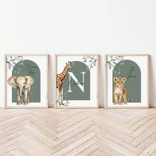 3pcs/Set, Customized Frameless Canvas Poster - Personalized Name Wall Art Prints, 3 Sets Of Nursery Prints, Animal Prints, Customized Jungle Prints, Bedroom Prints, Nursery Decor, Playroom Decor, Nursery Wall Art, Bedroom Decor Custom, Dining Room, Living Room, Bedroom, Office, Playroom, Home Decor - Multicolor - View 5