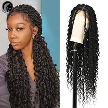 全蕾丝编织假发，波西米亚风卷发，方形无结辫编织假发，女士适用，32 英寸合成蕾丝前编织假发，带婴儿发辫，玉米辫假发，日常使用 - 彩色 - 查看 4