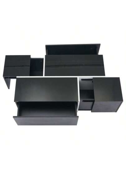 Moderne Zwart Square Coffee Table, Sofa Tafel In Patchwork High Gloss Finish, 100 60 40 Cm Living Room Four Drawers, Sliding Top, Load Capacity Up To 30 Kg view 9