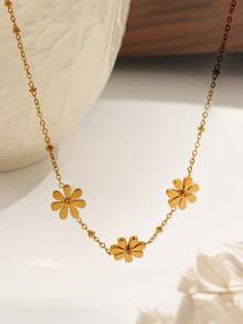 قلادة نسائية من الفولاذ المقاوم للصدأ بتصميم زهري - مجوهرات بوهيمية عتيقة متعددة الطبقات، 3 قلادات زهرية ذهبية، تصميم سلسلة رقيق، مناسبة للارتداء اليومي والحفلات، هدية عيد الميلاد، للاستخدام طوال العام، إكسسوار متعدد الاستخدامات، أناقة بوهيمية أنيقة