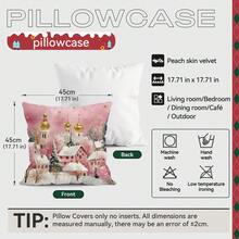 4pcs Pink Christmas Cabin Printed Cushion Cover Set, 45*45cm - Multicolor - View 2