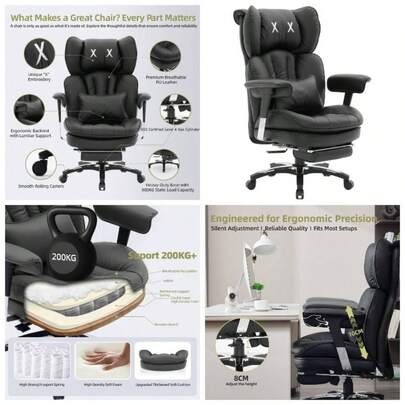 Desk Office Chair, X - Embroidery Big And Tall PU Leather Home Chair, Adjustable High Back Computer Gaming Chair, 200kg Swivel Executive Office Chair