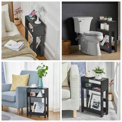 Narrow Side Table With Storage Shelf, 3 - Tier Slim End Table Nightstand Bedroom, Living Room, Sofa Side Table Small Spaces Black