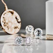 1Pair 2 Carat VVS1 Moissanite Earrings - Hypoallergenic Round Simulated Gem Studs, Unisex Sparkling Jewelry For Daily/Special Occasion, Luxury Gift For Adults - 銀色 - 查看 4