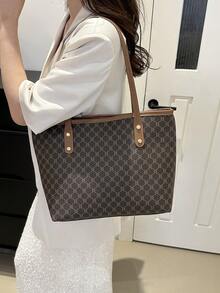 Two Pieces Women's Large Capacity Tote Bag, Stylish Color Contrast Shoulder Bag PU, Female College Students, Novices And White-Collar Workers, Suitable For Office, University, Work, Business, Commuting, Outdoor, Travel, Outing - Black - View 4
