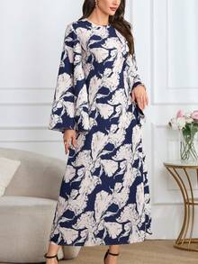 Vestido largo de mujer con estampado floral todo sobre estilo bohemio de manga larga para primavera 2025 Nuevas modas sueltas de otoño Vestidos con cinturón para vacaciones casuales Vestidos largos elegantes para fiesta, playa, graduación y eventos elegantes del Día de San Valentín