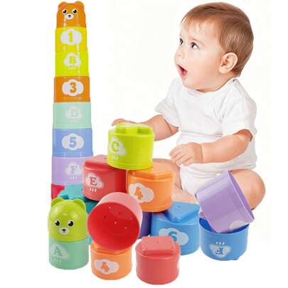 Multicolor Rainbow Stacking Cups Bath Toys, Infant Toddler Fun Baby Bathing Toys, Kids Bath Swimming Pool Water Toys, Beach Toys, Swimming Pool Bathtub Baby Bath Toys. Birthday Gift (Product Color Sent Randomly, Color May Have Deviation, Manual Measurement Size May Have Error)