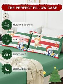 Bluey 1/2pcs Cartoon Christmas Breathable Pillowcase, Soft And Skin-Friendly, Bluey Red And Green Christmas Cartoon Pattern, Christmas Bedding, Soft Pillow Cover, With Envelope Closure, Wrink-Free, Christmas Pattern Pillowcase, Better For Hair Skin Sleep, Pillow Covers Without Filling For Bedroom, Pillow Cases, Christmas Pillow, Christmas Pillow Covers