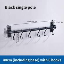 1pc 30cm/40cm/50cm Movable Hooks, Simple & Fashionable No-Drill Black Movable Hooks Suitable For Kitchen/Bathroom/Pot Lid Organizer, Easily Installed With Adhesive Tape, Also Applicable For Garage Tools, Entrance Keys & Jewelry, Sutiable To Use In Kitchen, Kitchen Storage Goods