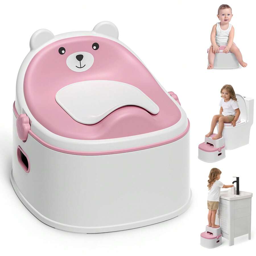 3-In-1 Toddler Potty Training Toilet Seat, Adjustable, Foldable Potty Chair Adapter With Ergonomic Design And Space-Saving Structure For Kids, Boys And Girls - Hồng - Xem 1