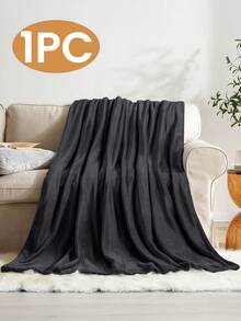 1pc Flannel Blanket - Soft Rustic Throw Blanket, Stripes, Luxury Style, Easy Care, Lightweight, And Versatile Throw Blanket, Multiple Available, Suitable For All Seasons, Throw For Multi-Purpose, Sofa Bed Blanket, Holiday Party Decoration, Machine Washable, Bed Blankets & Towel Blankets, 280GSM, Oeko-Tex, Black Blanket