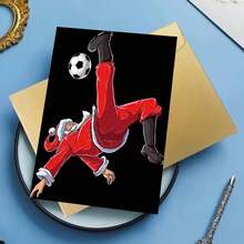 1pc "Soccer - Themed Santa Christmas" Greeting Card With Envelope - Vibrant Santa Playing Soccer Card For Christmas Occasions, Sending Sporty Holiday Greetings, Great For Buddies & Soccer Lovers, Christmas Celebration Present - Multicolor - View 2