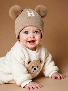 1 件刺绣个性化婴儿针织帽幼儿儿童 26 个字母无檐小便帽工艺女婴骷髅帽适合婴幼儿女孩日常佩戴 0-3 岁