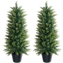 LEMEGO Artificial Cypress Christmas Trees 2 3 4 5 Ft Tall Potted Faux Evergreen Plants 2 Packs Realistic Fake Leyland Cedar Shrubs For Indoor Outdoor Decoration UV Resistant Low Maintenance Lifelike Greenery Topiary For Front Porch Patio Entryway Garden Living Room Office Christmas Holiday Room Decor - 綠色 - 查看 10