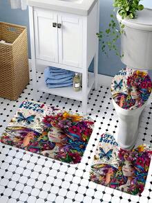 1/3/4 Stücke "Waldfeenhafte" künstlerische wasserdichte Duschvorhang-Set, Vintage Blumen- & Schmetterlingsmuster, Digitaldruck, Polyestermaterial, wasserdichter Duschvorhang, ohne Bohren erforderlich, Badezimmer-Raumteiler, Duschvorhang-Set beinhaltet U-förmige Matte, rutschfeste Badezimmermatte, Toilettenmatte und Badezimmer-Accessoires, geeignet für Heimdekoration, Feiertage, tägliche Dekoration, Weihnachtsdekoration, Badezimmerdekoration, Duschdekor, ein ideales Geschenk