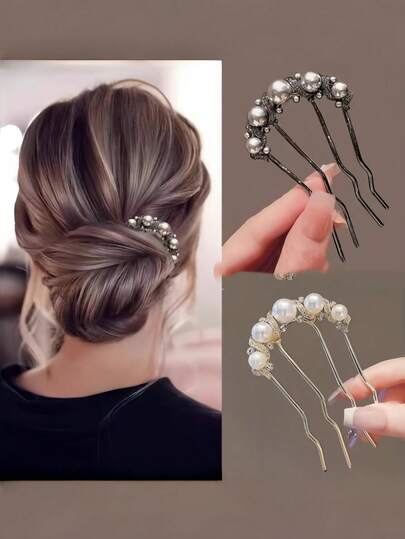 1支/2支装闪亮波西米亚风优雅高端锌合金发梳，4齿发髻造型工具，多功能发饰，四季皆宜，可作发髻延长器、发夹、头部饰品、女士发饰