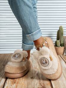 Women's Casual Cartoon Rabbit Plush Warm Indoor Slippers, Autumn/Winter - Khaki - View 4