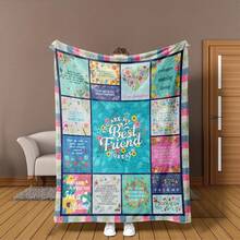 Best Friend Friendship Throw Blanket - With Inspirational Quotes & Floral Patterns - Soft Flannel All-Season Cozy Gift, Machine Washable For Bedroom, Living Room, Sofa - Perfect For Friends, Besties, Couples, Best Friend Gifts, Bedroom Accessory, Vibrant Pattern, Durable Comfort - White - View 2