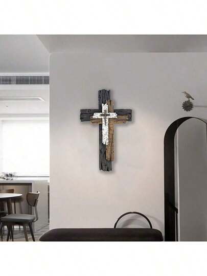 Rustic 3-Layer Wooden Cross Wall Decor - Antique Style, Perfect For Christmas, Thanksgiving & Easter - Easy Hang Spiritual Art Sculpture For Living Room, Bedroom Way Blessed Home Deco