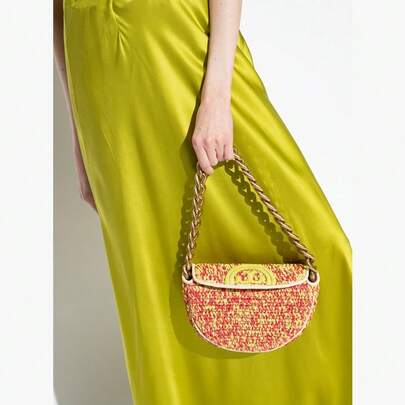  Tory Burch Fleming Multicolor Woven Double T Logo Crescent Bag 145598