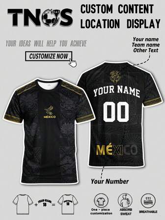 Camiseta personalizada de fútbol mexicana para hombres con diseño personalizado, nombre y número, nombre y número de equipo. Camiseta deportiva de manga corta para hombres y jóvenes mexicanos