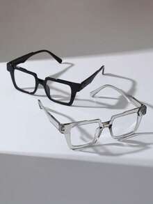 1/2pcs Plastic Black Geometric Full Frame New Personalized Modern Simple Style Men Clear Glasses For Daily Life Musical Festival Street-Photography Back-To-School Essentials Weekend Outfit Appointment Outfits Fashion Accessories Suitable For All Face Shapes