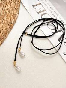 قلادة عنق من الجلد متعدد الطبقات مع قلادة اللؤلؤ، قلادة طويلة، قلادة متداخلة حلوة وجذابة، مناسبة للارتداء اليومي