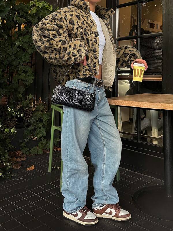 Damen lässiger, schicker Leoparden-Muster Loose Cardigan mit O-Ausschnitt, geeignet für Straßen-Style und Partys, Herbst/Winter