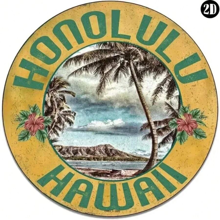 Vintage Hawaiian Metal Reproduction Sign - Palm Tree & Diamond Head Beach Scene Decor For Home & Garage, Perfect Gift,Room Decor,Halloween Decor,Home Decor,Bathroom Decor,Bedroom Decor,Kitchen Decor,Wall Decor,House Decor, Room Decoration Stuff,Living Room Decor - Nhiều màu - Xem 1