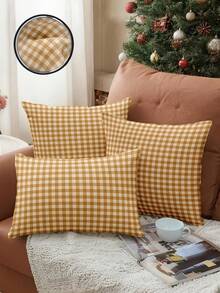 1/2/4 buc. Fețe de pernă, Fețe de pernă moi, Față de pernă din in, Lenjerie de pat, Fețe de pernă cu model în carouri galbene, Doar fețe de pernă fără inserție, Închidere cu fermoar, Pentru canapea, canapea, Dormitor, Living, Decor de casă și diverse tipuri de camere, Moale și respirabil, Prietenos cu pielea și confortabil, Textile confortabile pentru casă, Potrivite pentru toate anotimpurile, Decor de Crăciun pentru casă, Nuntă, Decor de toamnă, 45*45, Decor de cameră, Cadou de Crăciun
