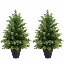LEMEGO Artificial Cypress Christmas Trees 2 3 4 5 Ft Tall Potted Faux Evergreen Plants 2 Packs Realistic Fake Leyland Cedar Shrubs For Indoor Outdoor Decoration UV Resistant Low Maintenance Lifelike Greenery Topiary For Front Porch Patio Entryway Garden Living Room Office Christmas Holiday Room Decor - 綠色 - 查看 9