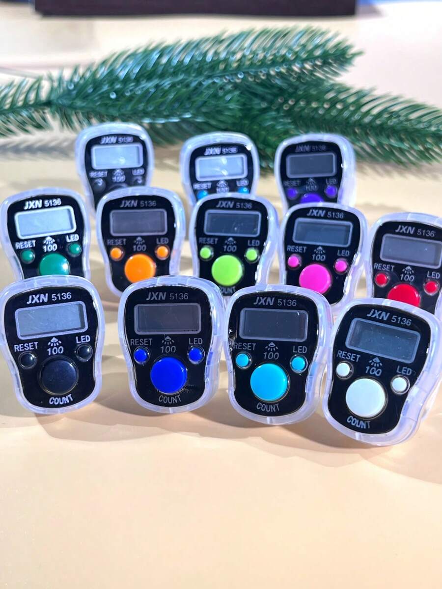 1个便捷电子计数器，带LED灯，透明边缘设计，带闪光灯，百位提醒，教育计数设备，圆形计数器，圣诞节、万圣节、感恩节、游戏礼物 - 彩色 - 查看 1